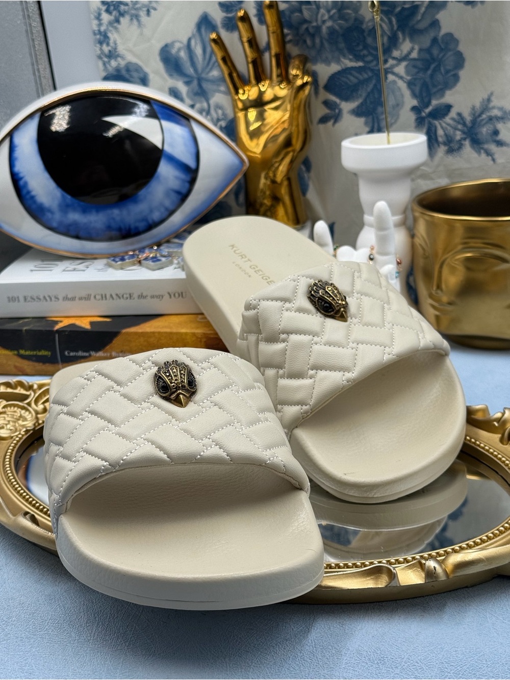 🆕 KURT GEIGER LONDON 🧿 NWOB Meena Eagle Quilted Slide, Bone - Picture 7 of 12
